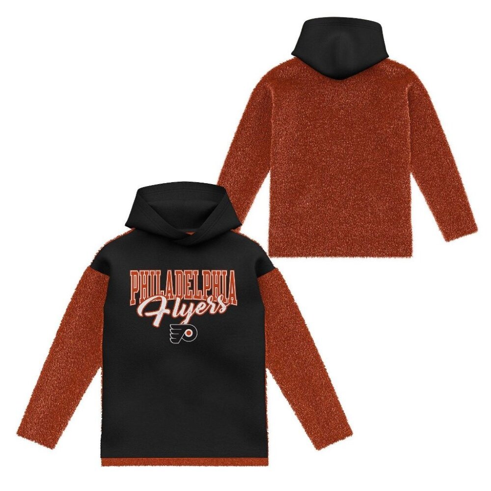 NEW NHL Philadelphia Flyers Girls' Faux Fur Long Sleeve Hooded Sweatshirt